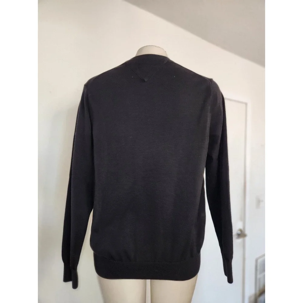 Tommy Hilfiger Mens Black Premium Cotton V-Neck Sweater M Flag‎ Logo Pullover